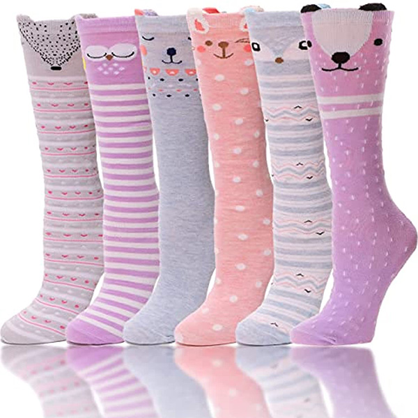 Cute lovely socks young girls tube socks knee high stockings cartoon animal warm cotton socks